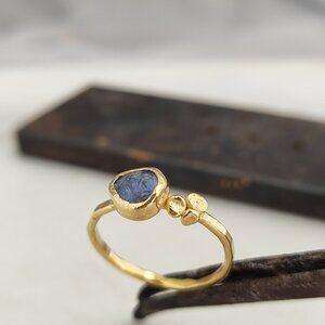 Moissanite ring. 14K yellow gold ring with Blue Moissanite. UNIQUE